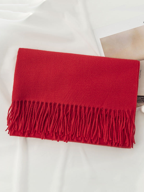 Écharpe chaude à pompons, couleur unie
