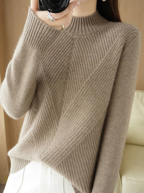 Pull urbain à manches longues et demi-col roulé de couleur unie