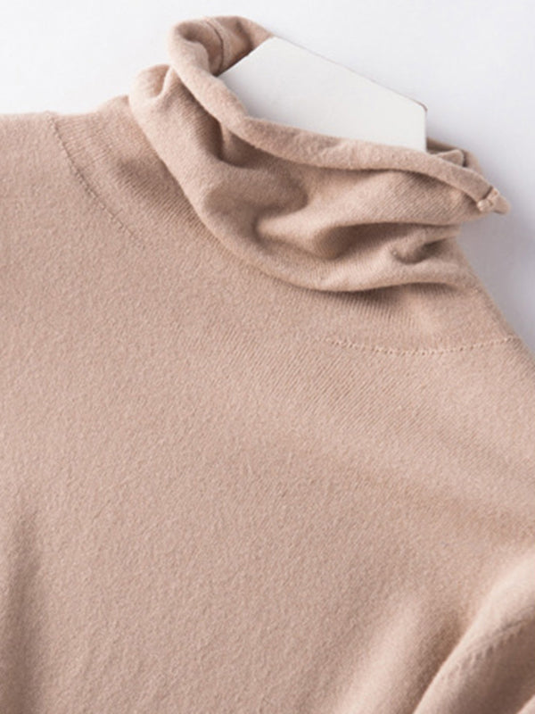 Pull simple ample à manches longues, à col haut, couleur unie