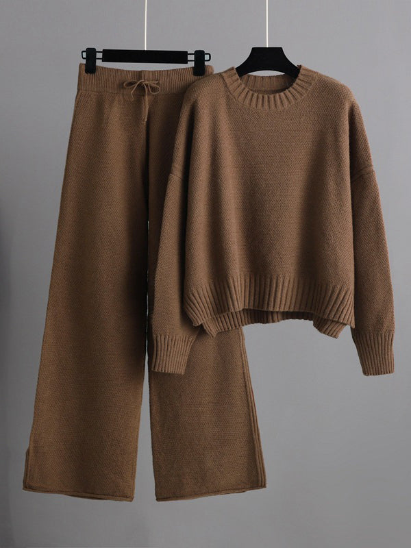 Pantalon urbain ample à manches longues, à col rond, à ourlet plongeant, à jambes larges, couleur unie