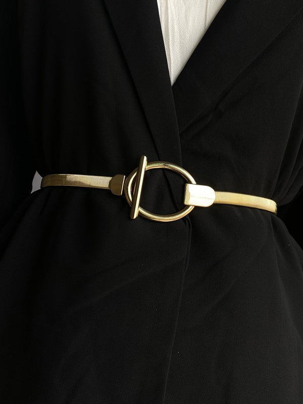 Ceinture géométrique plissée à boucle, couleur unie