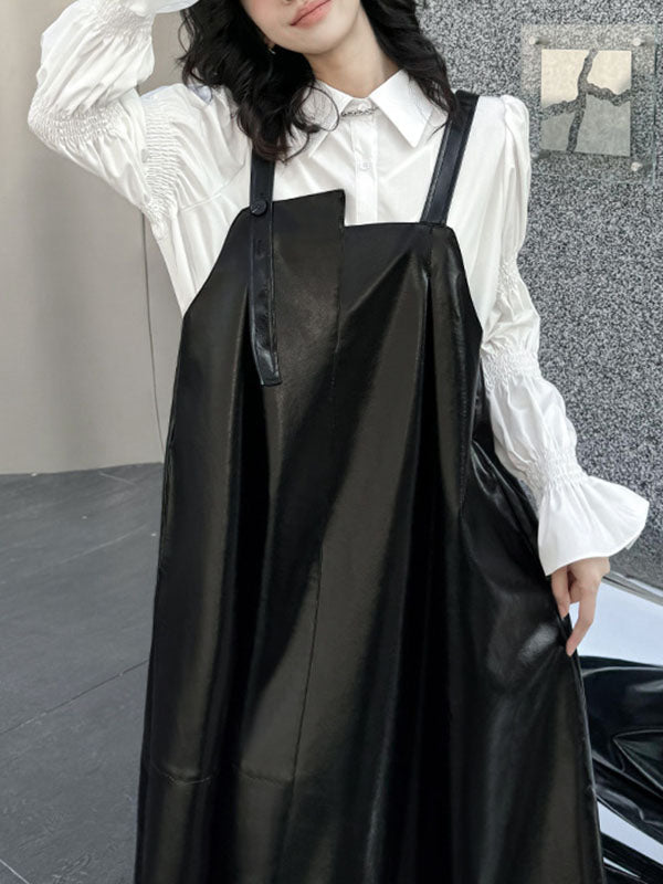 Robe trapèze ample asymétrique plissée, couleur unie, à empiècements, col carré, robe mi-longue