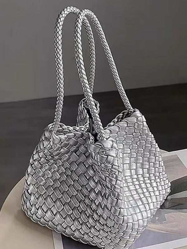 Sac à main tressé à empiècements, couleur unie