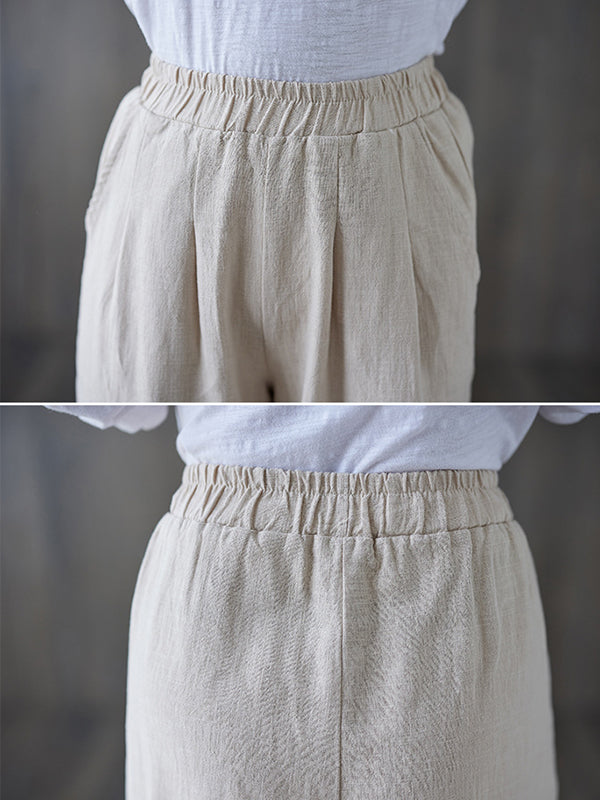 Pantalon simple ample décontracté à jambes larges, à taille élastique, couleur unie