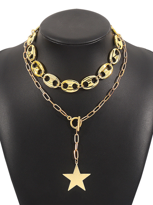 Collier géométrique à chaîne, à double rang, en forme d'étoile