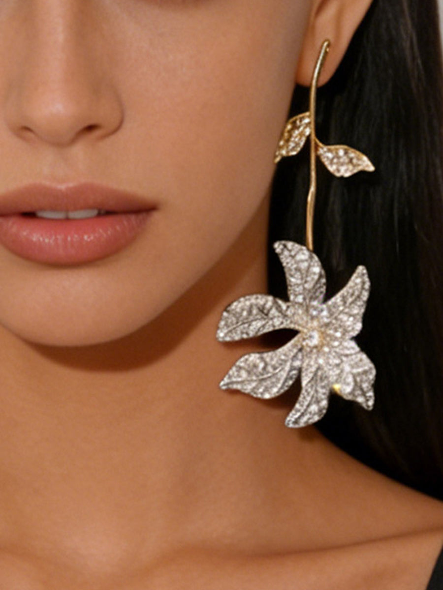 Boucles d'oreilles brillantes en forme de fleur, à strass