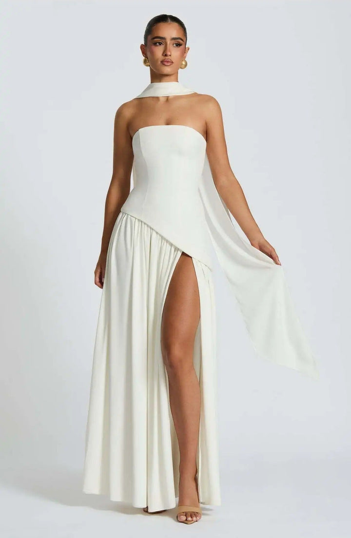 Elfriede | Robe de mère de la mariée sans manches, robe de soirée maxi en A-line avec fente