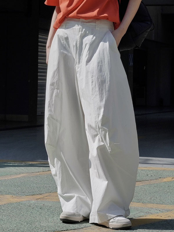 Pantalon ample décontracté à jambes larges, à empiècements, couleur unie