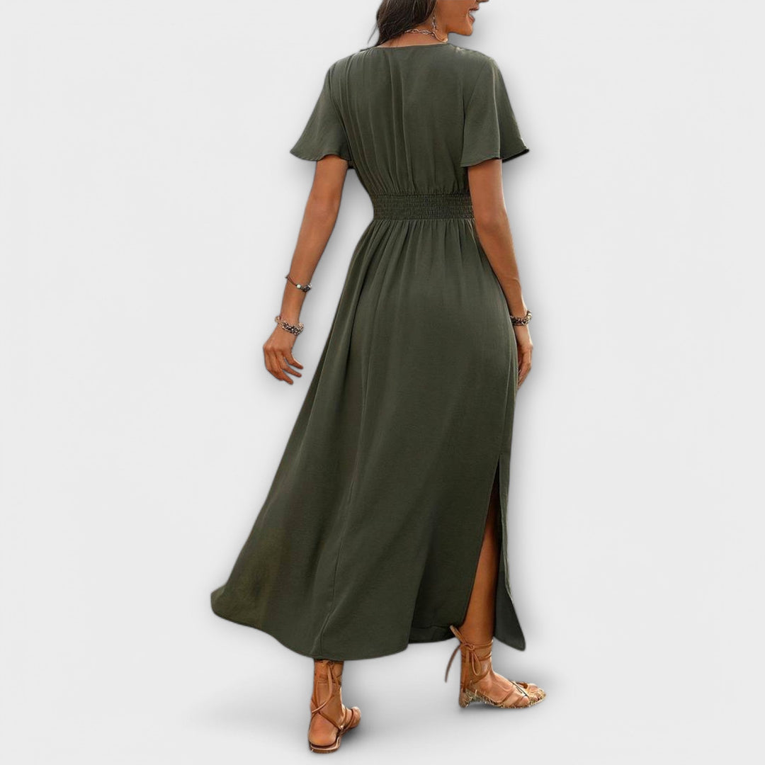 Alvera – Robe maxi avec effet portefeuille et fente latérale