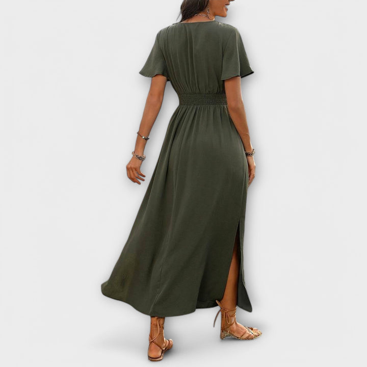 Alvera – Robe maxi avec effet portefeuille et fente latérale