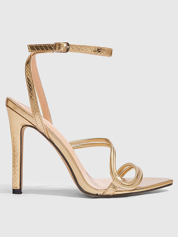 Sandales à talons ajourées à boucle de ceinture, à empiècements