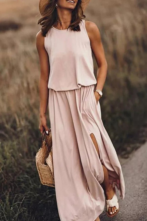 Lina | Robe maxi fluide avec fente pour une élégance sans effort