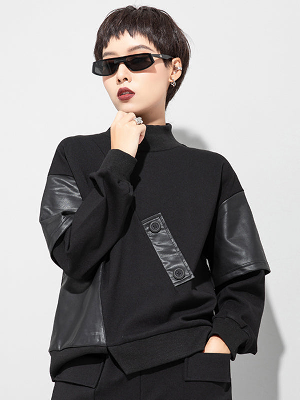 Sweat-shirt asymétrique épais en PU à empiècements faux-deux