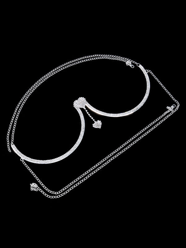 Accessoires de chaîne de corps en forme de cœur en alliage de strass