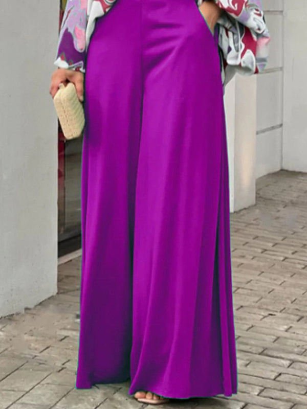 Ensemble deux pièces : blouse à couleurs contrastées + pantalon large uni
