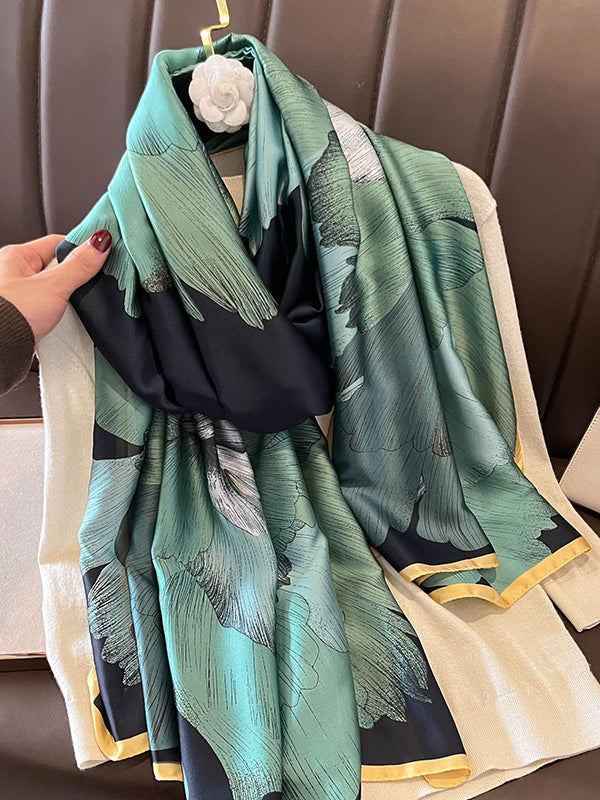Châle chaud en imitation soie imprimée et contrastée chic