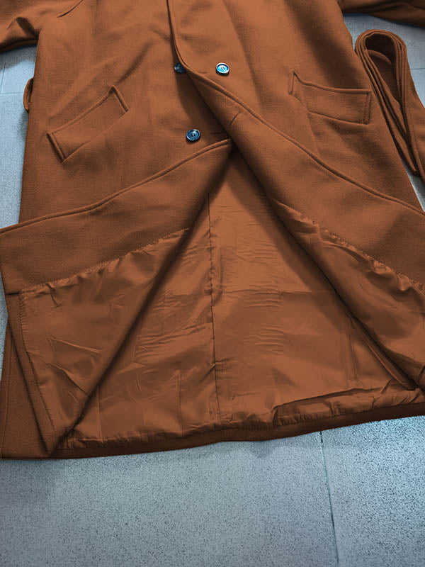 Manteau en laine urbain ample avec ceinture, couleur unie