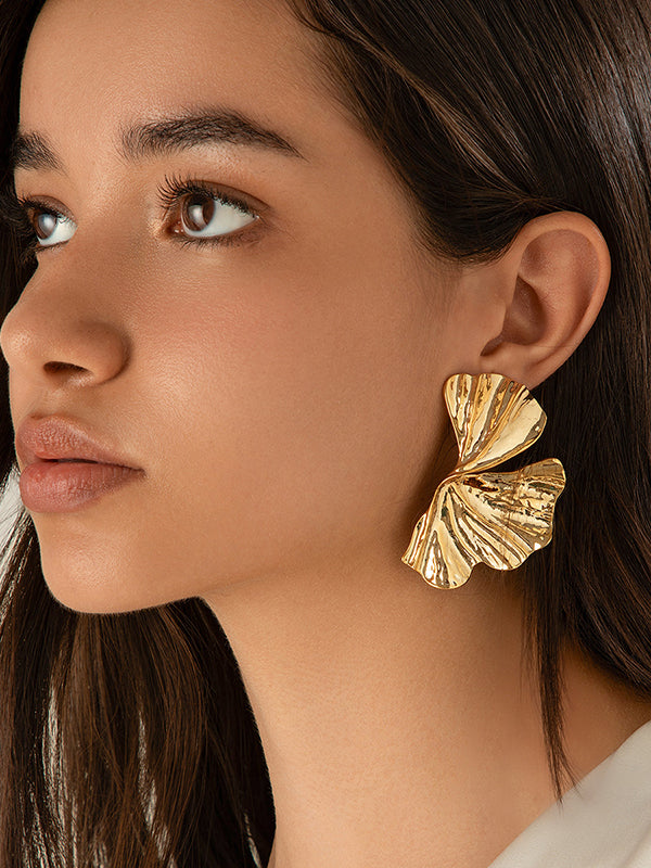 Boucles d'oreilles géométriques plissées couleur unie