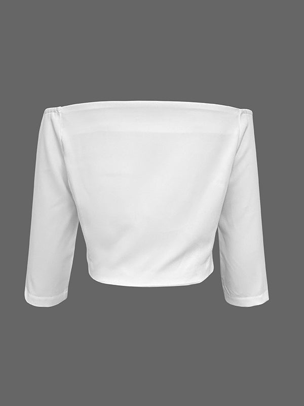 T-shirt à manches mi-longues, à empiècements, à épaules dénudées, couleur unie