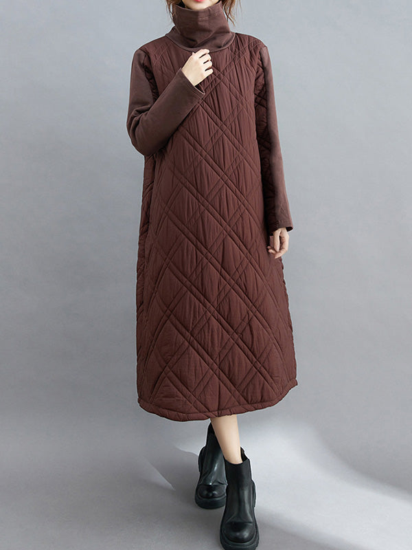 Robe mi-longue matelassée simple à col montant et ligne H