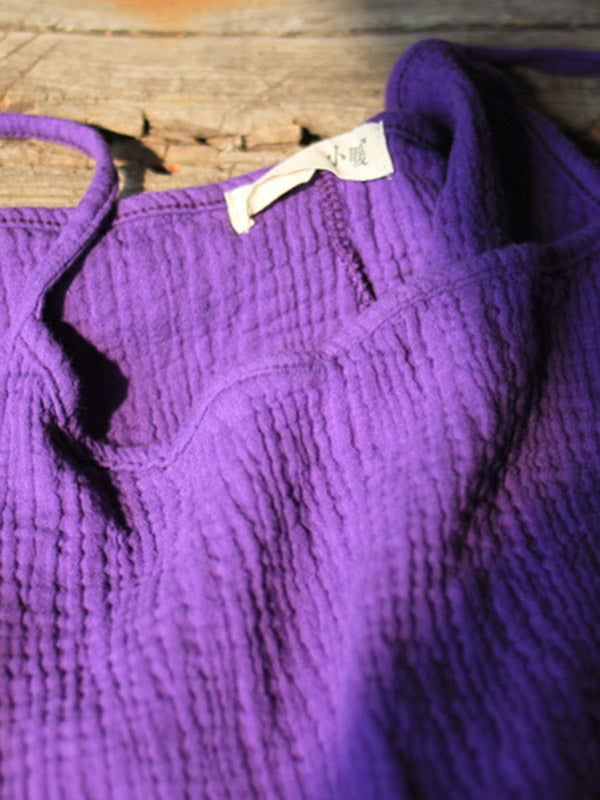 Robe courte ample vintage, à fines bretelles, sans manches, couleur unie