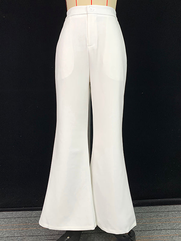 Pantalon ample taille haute, couleur unie