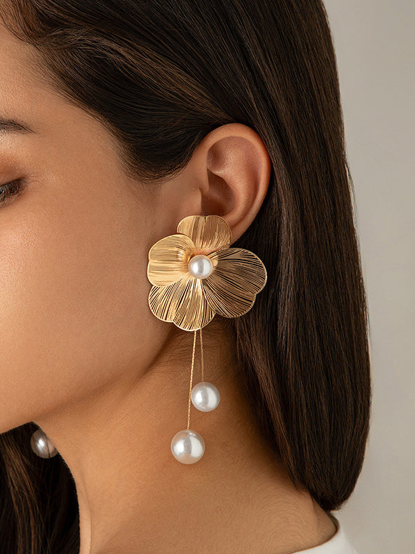 Boucles d'oreilles pendantes en forme de fleur, à pompons