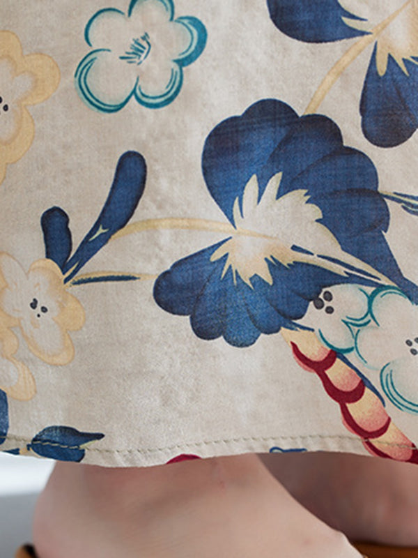 Robe longue ample sans manches, à imprimé floral, à col rond