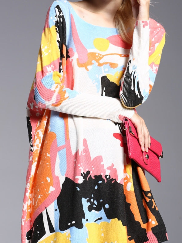 Pull vintage imprimé en laine mélangée de couleur contrastée
