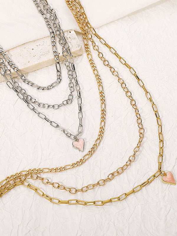 Collier géométrique superposé à chaîne, en forme de cœur