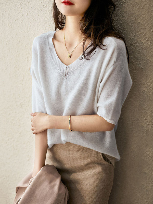 Pull en tricot à col en V de couleur unie urbaine