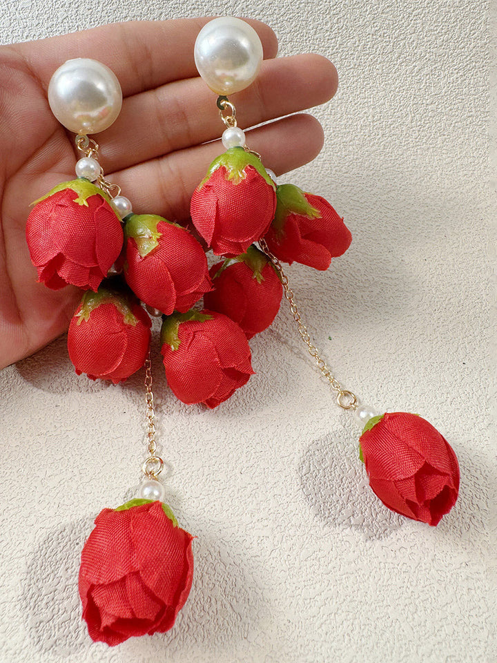 Boucles d'oreilles pendantes à pompons, en forme de fleur