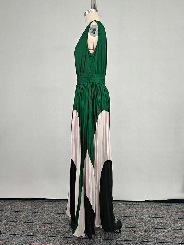 Robe longue asymétrique plissée imprimée sans manches, asymétrique à une épaule