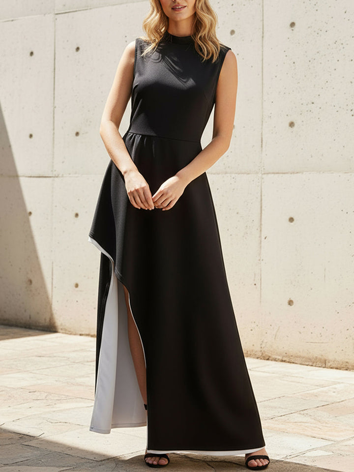 Robes longues à col rond, couleur contrastée, coupe irrégulière