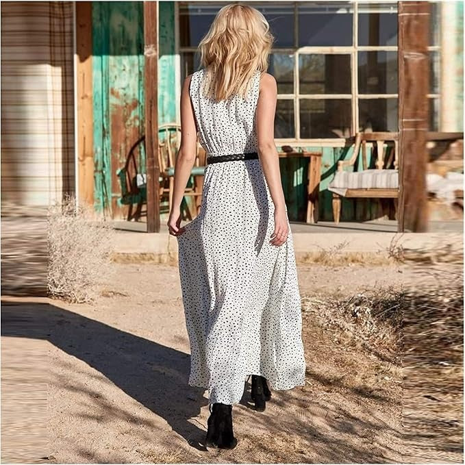 Noa - Robe maxi à pois avec décolleté en V - Chic bohème