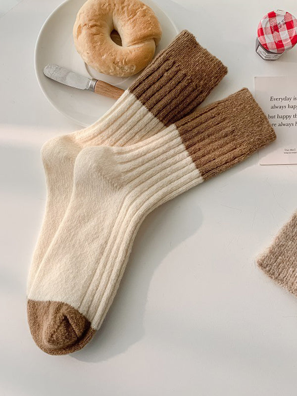 Chaussettes plissées à taille élastique, couleur contrastée