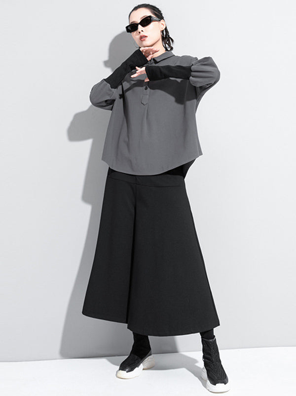 Chemise grise noire à empiècements, col polo