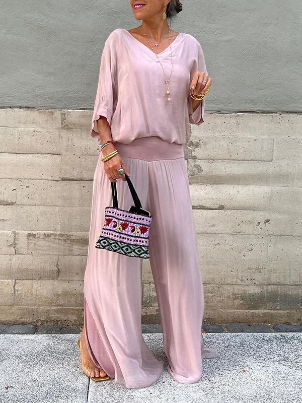 Saila | Robe maxi pour femmes décolleté en V, manches chauve-souris, couleur unie