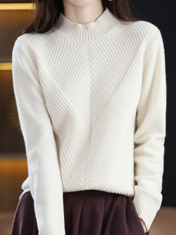 Pull urbain à manches longues et demi-col roulé de couleur unie