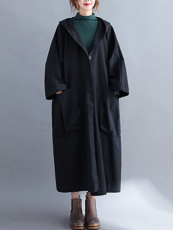 Manteau long trench ample à capuche