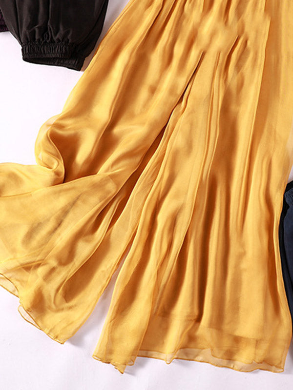 Jupe-culotte large décontractée en mousseline, couleur unie