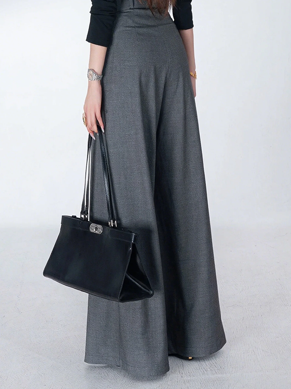 Pantalon ample décontracté à jambes larges, couleur unie