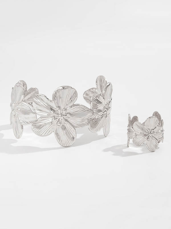 Parure bracelet et bague géométrique en forme de fleur