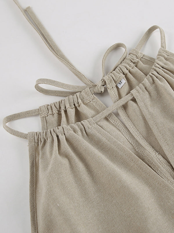Gilet ample à col licou et pantalon taille haute élastique, ensemble deux pièces