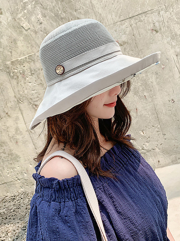 Chapeau de soleil ajouré imprimé à lacets, à empiècements