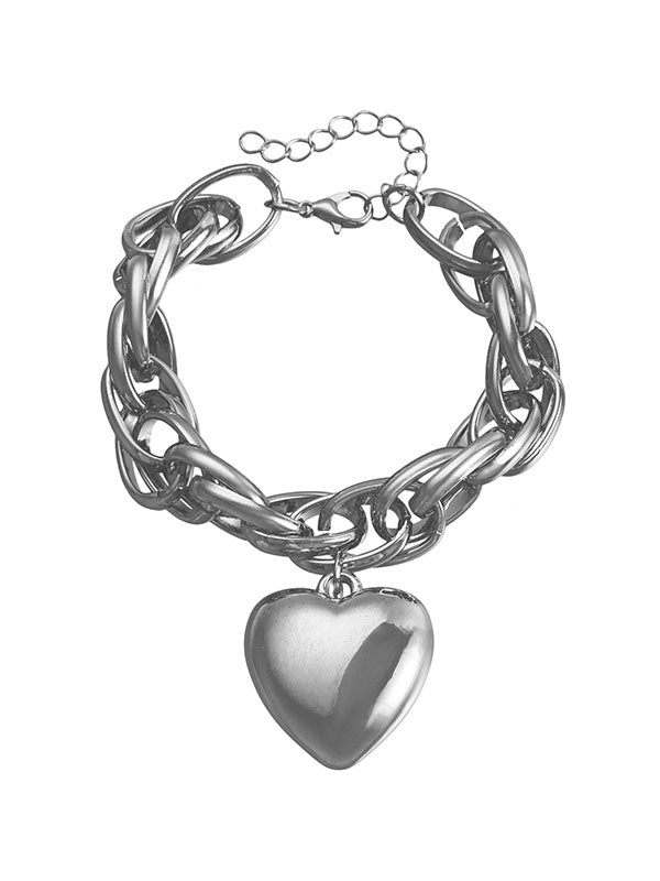 Bracelet normcore, à chaîne, en forme de cœur, couleur unie