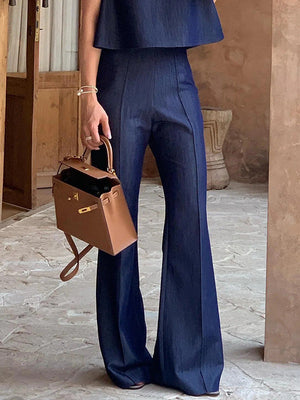 Jean ample à empiècements, taille haute, couleur unie