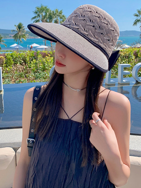 Chapeau anti-UV à larges bords ajourés et nœud