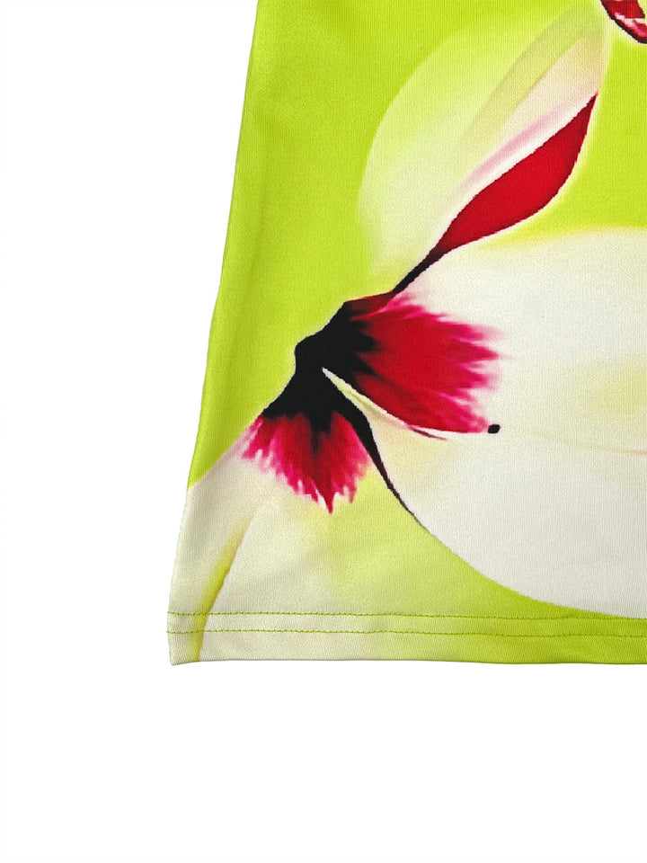 T-shirt à manches longues, à imprimé floral, à empiècements, à col rond, couleur contrastée