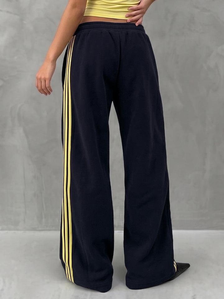 Pantalon rayé taille haute, à jambes larges, à taille élastique, à poches